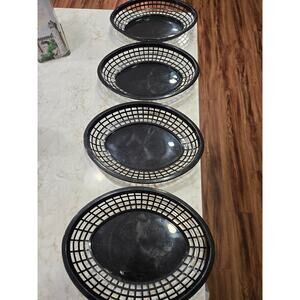 6 Plastic Restaurant Food Serving Baskets Black 11.75" Long x 9" Wide BBQ Picnic